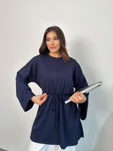 Kadın Bel Bağlamalı Kol Detaylı Tunik 8896 - Lacivert